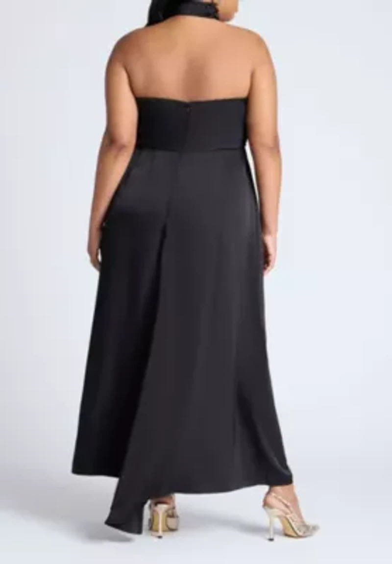 ELOQUII Halter Neck Satin Maxi Dress (Plus Size)