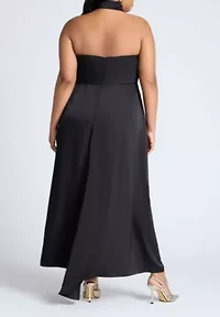 ELOQUII Halter Neck Satin Maxi Dress (Plus Size)