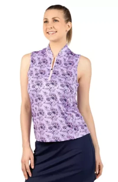 Floral Printed Sleeveless Quarter Zip Polo