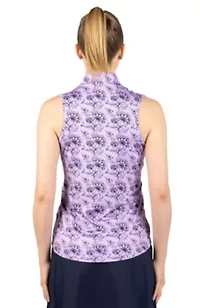 Floral Printed Sleeveless Quarter Zip Polo