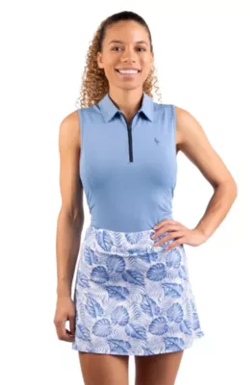 Textured Grid Sleeveless Quarter Zip Polo