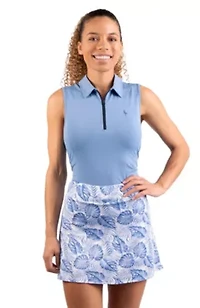 Textured Grid Sleeveless Quarter Zip Polo