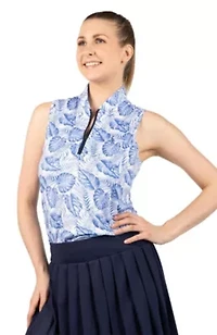 Leaves Printed Sleeveless Quarter Zip Polo