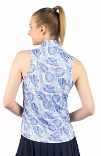 Leaves Printed Sleeveless Quarter Zip Polo
