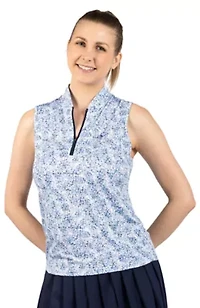 Paint Dots Printed Sleeveless Quarter Zip Polo