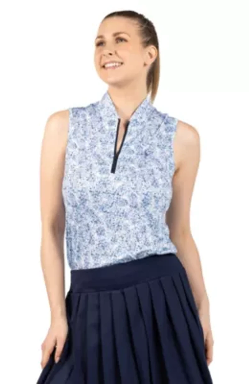 Paint Dots Printed Sleeveless Quarter Zip Polo