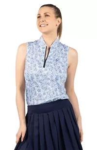 Paint Dots Printed Sleeveless Quarter Zip Polo