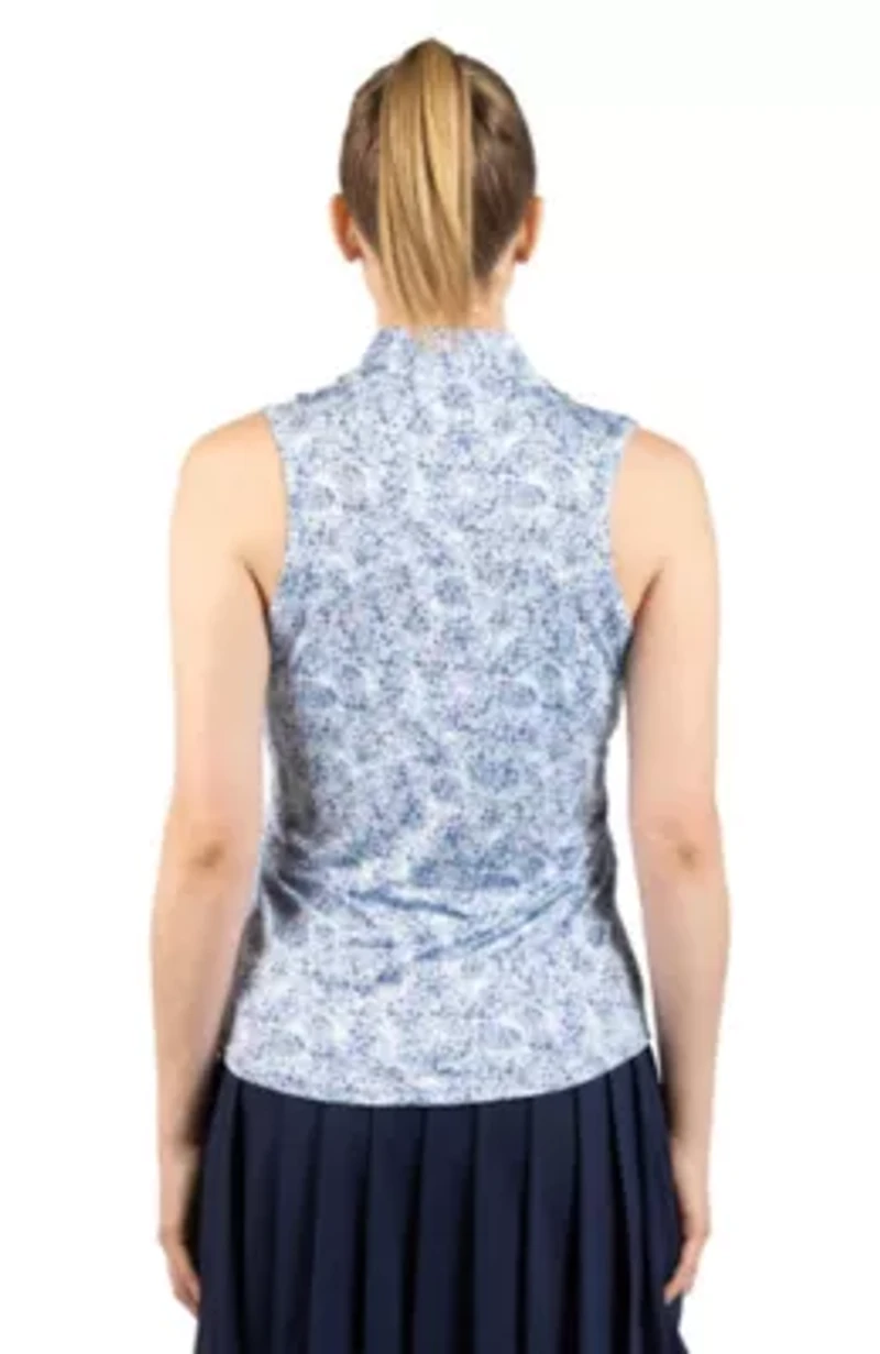 Paint Dots Printed Sleeveless Quarter Zip Polo