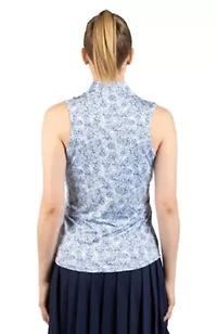 Paint Dots Printed Sleeveless Quarter Zip Polo