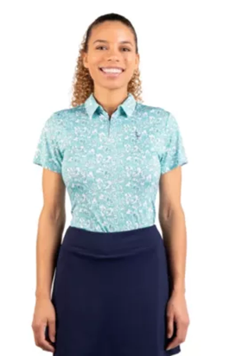 Floral Printed Quarter Zip Polo