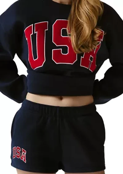 Women's Navy USA Crewneck Sweatshirt