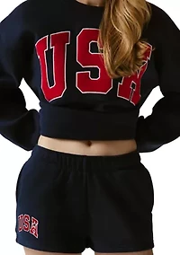 Women's Navy USA Crewneck Sweatshirt