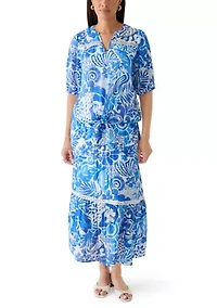 Women's Y-Neck Tie Front Print Top