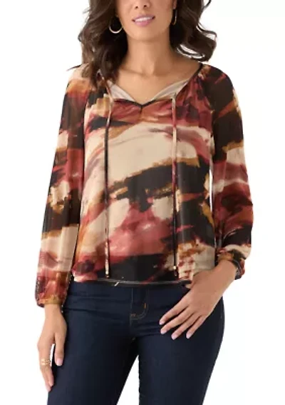 Women's Three-Quarter Printed Mesh Top