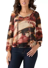 Women's Three-Quarter Printed Mesh Top