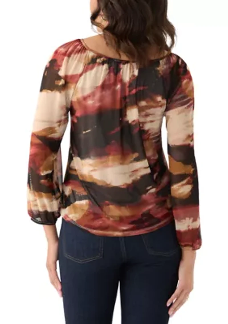 Women's Three-Quarter Printed Mesh Top