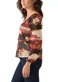 Women's Three-Quarter Printed Mesh Top