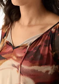 Women's Three-Quarter Printed Mesh Top