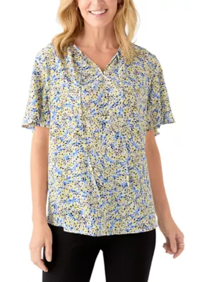 Women's Printed Flutter Sleeve Top