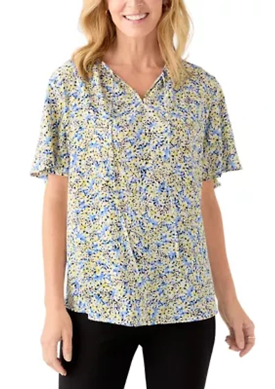 Women's Printed Flutter Sleeve Top