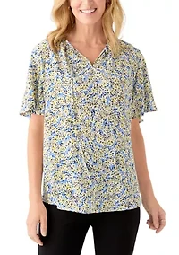 Women's Printed Flutter Sleeve Top