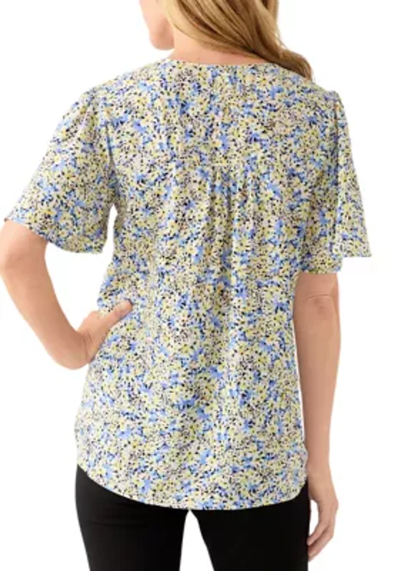 Women's Printed Flutter Sleeve Top