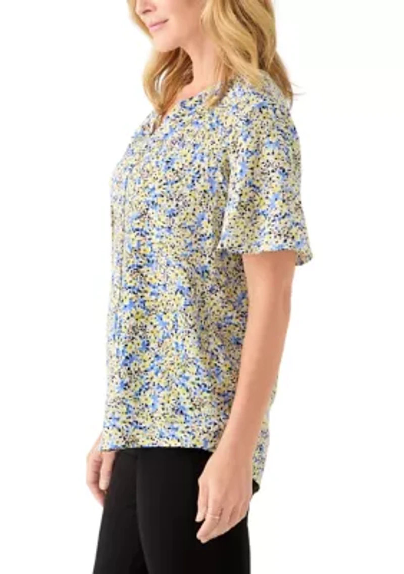 Women's Printed Flutter Sleeve Top