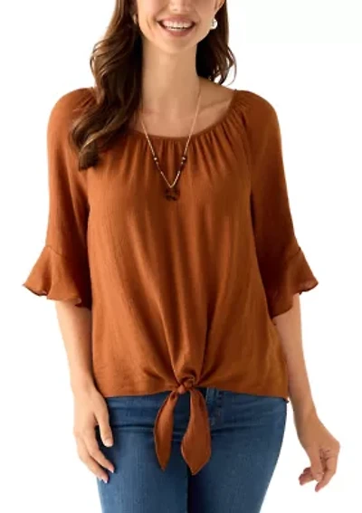Women's Raglan Sleeve Tie-Front Top