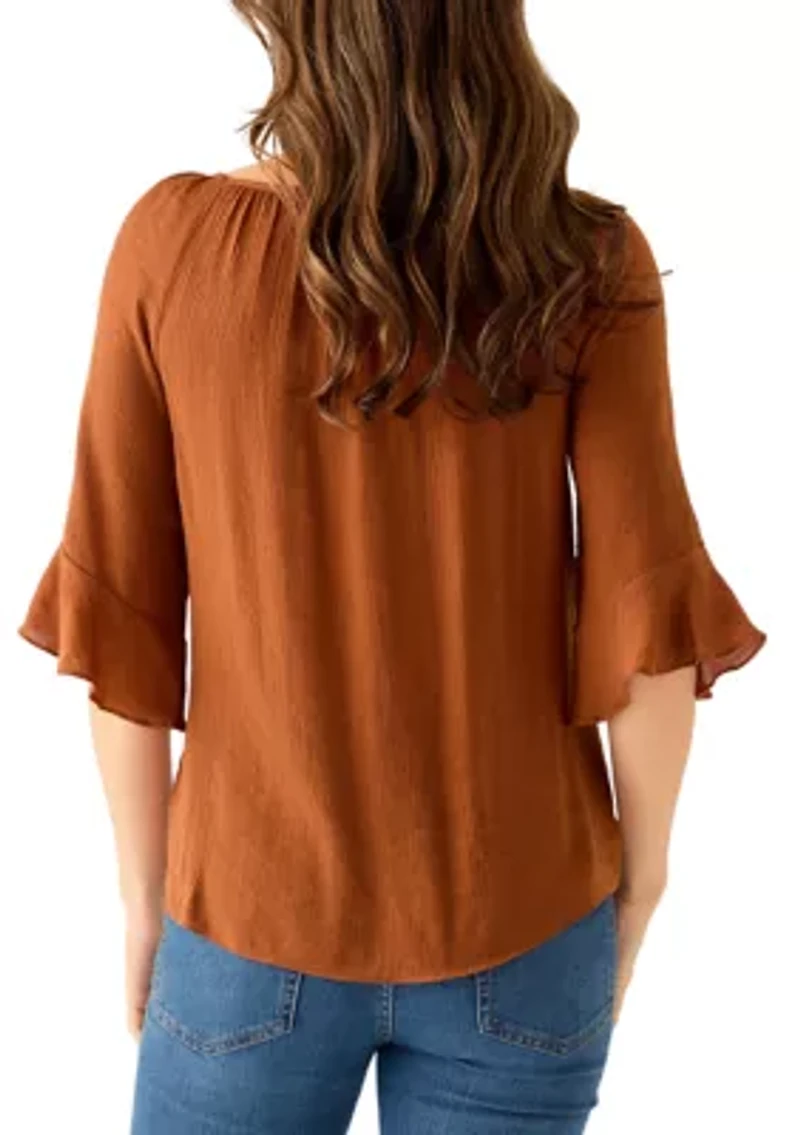 Women's Raglan Sleeve Tie-Front Top
