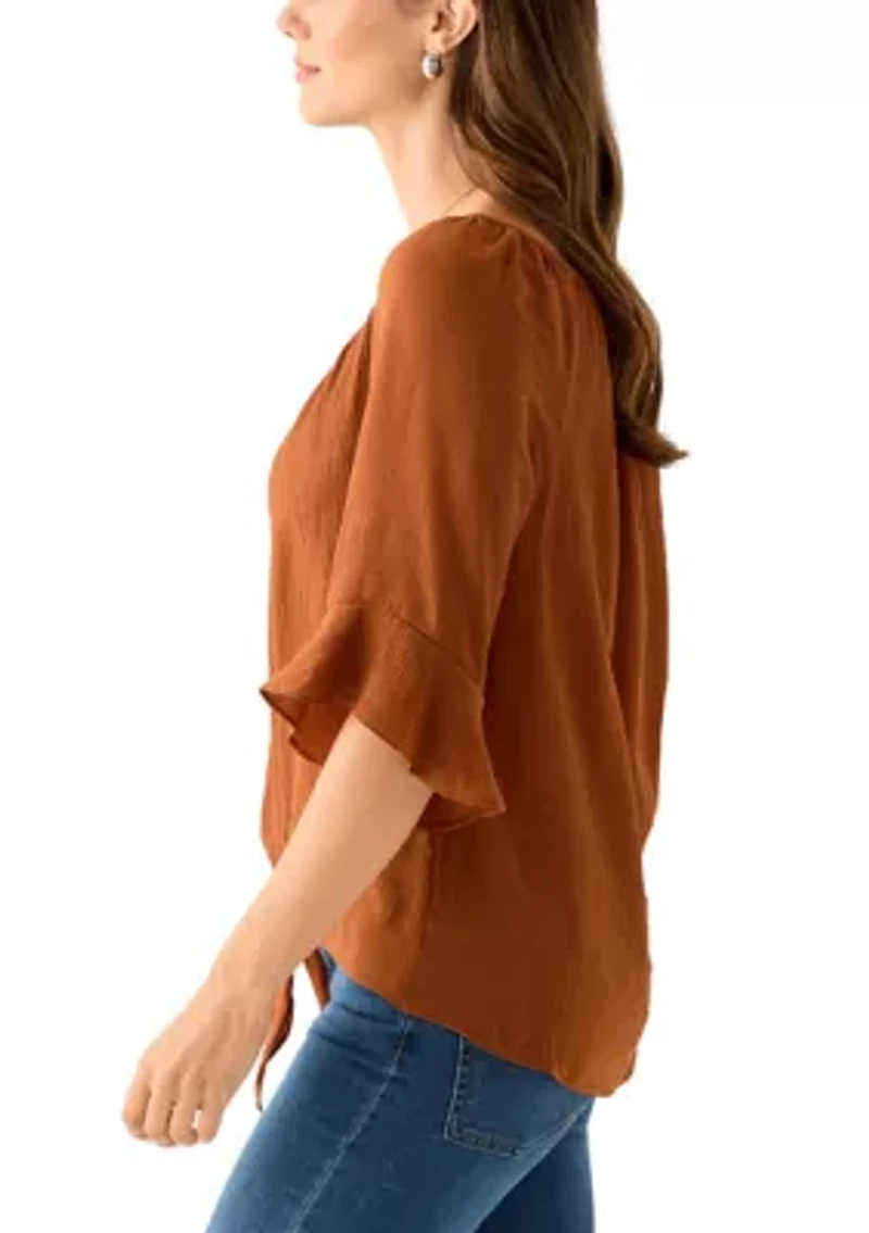 Women's Raglan Sleeve Tie-Front Top