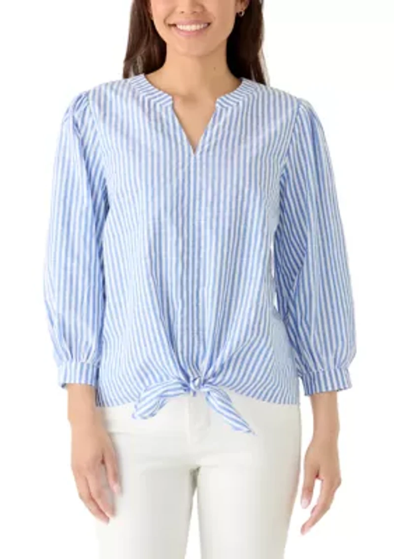 Women's 3/4 Sleeve Button Down Tie Front Top