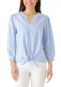 Women's 3/4 Sleeve Button Down Tie Front Top