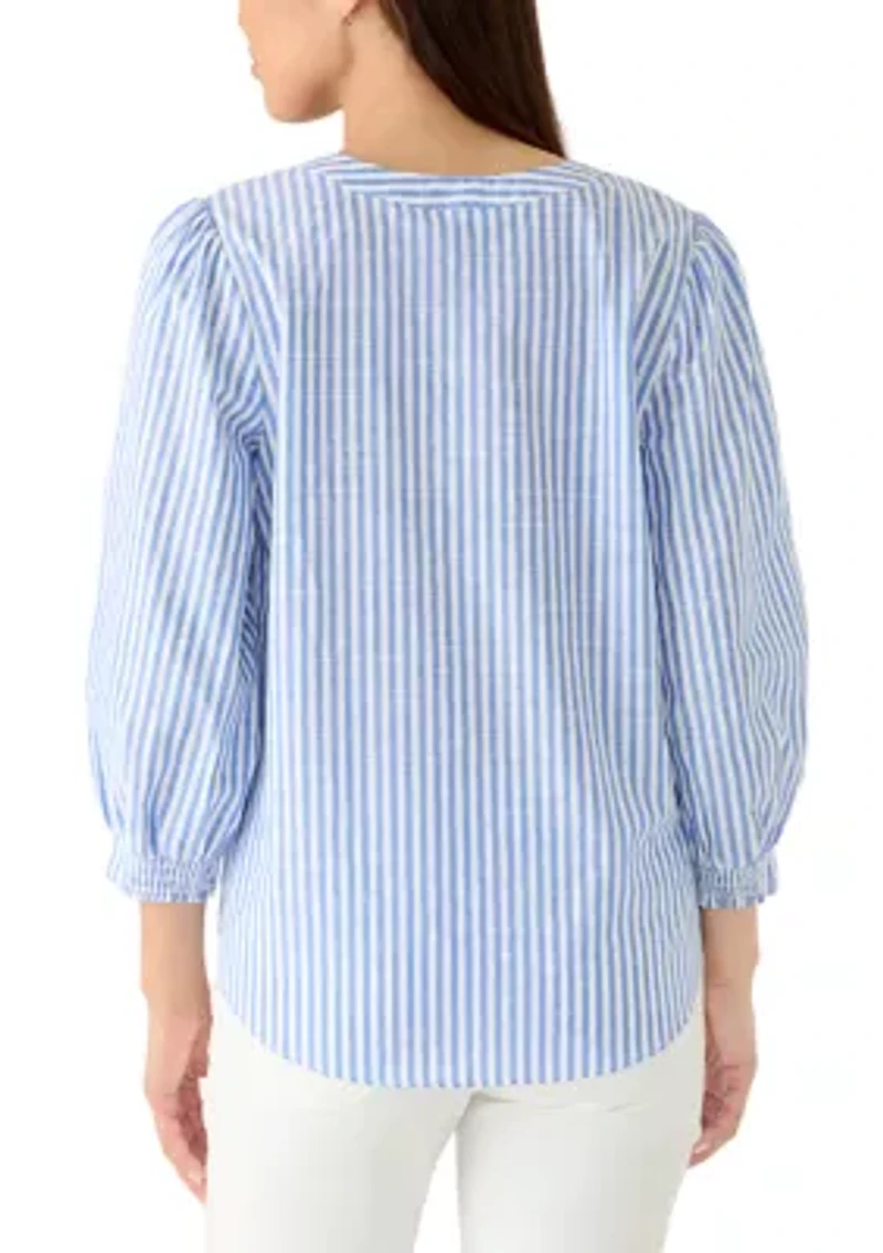 Women's 3/4 Sleeve Button Down Tie Front Top