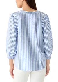 Women's 3/4 Sleeve Button Down Tie Front Top