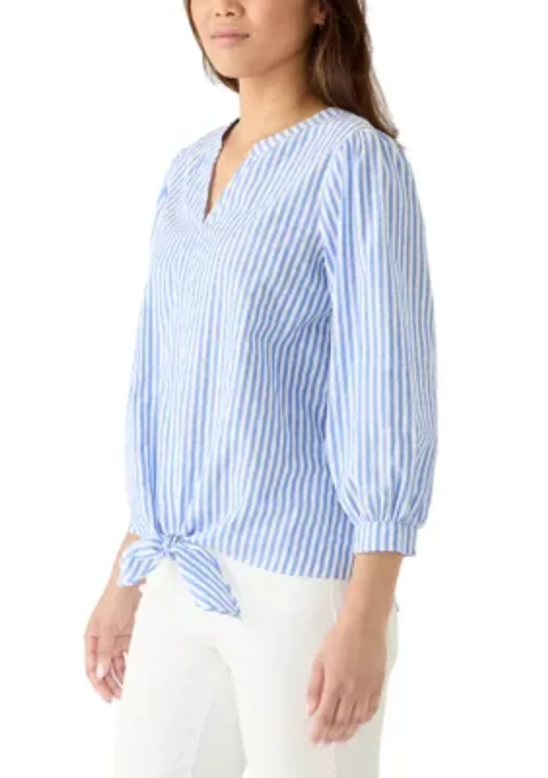 Women's 3/4 Sleeve Button Down Tie Front Top
