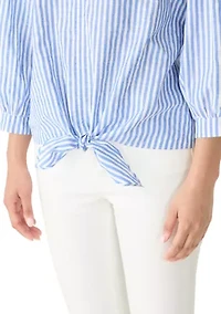 Women's 3/4 Sleeve Button Down Tie Front Top