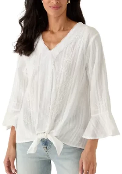 Women's 3/4 Sleeve Y-Neck Scoutash Tie Front Top