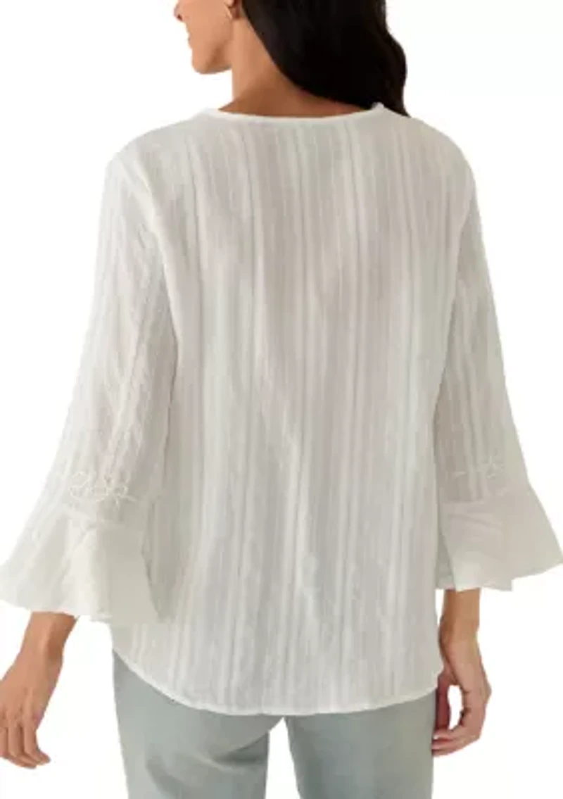 Women's 3/4 Sleeve Y-Neck Scoutash Tie Front Top
