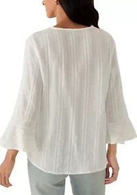 Women's 3/4 Sleeve Y-Neck Scoutash Tie Front Top