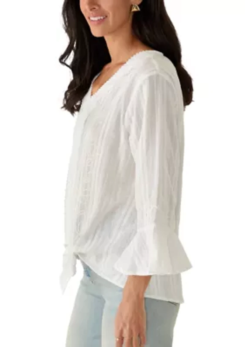 Women's 3/4 Sleeve Y-Neck Scoutash Tie Front Top