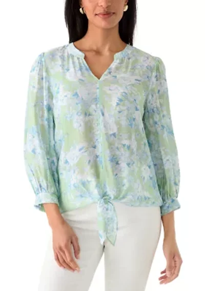 Women's Three-Quarter V-Neck Tie Front Top