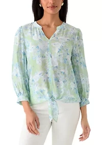 Women's Three-Quarter V-Neck Tie Front Top