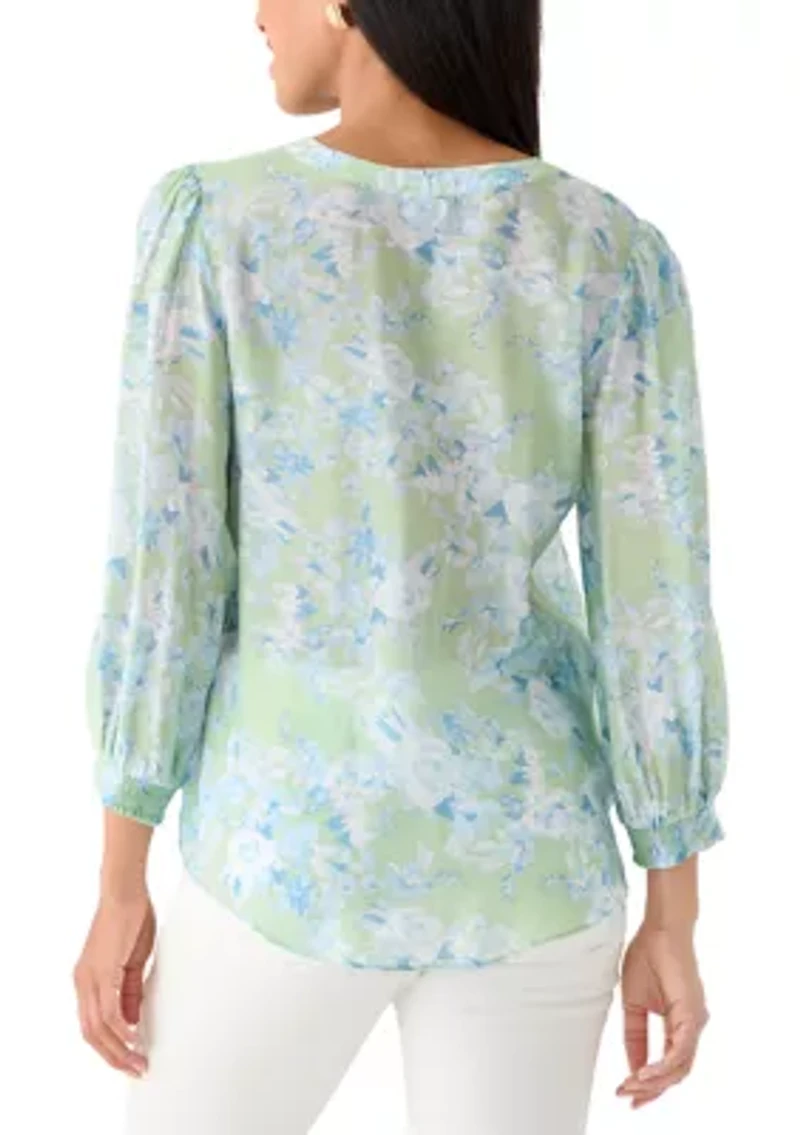 Women's Three-Quarter V-Neck Tie Front Top