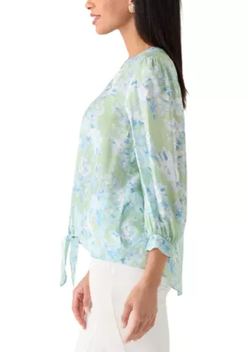 Women's Three-Quarter V-Neck Tie Front Top