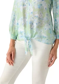 Women's Three-Quarter V-Neck Tie Front Top