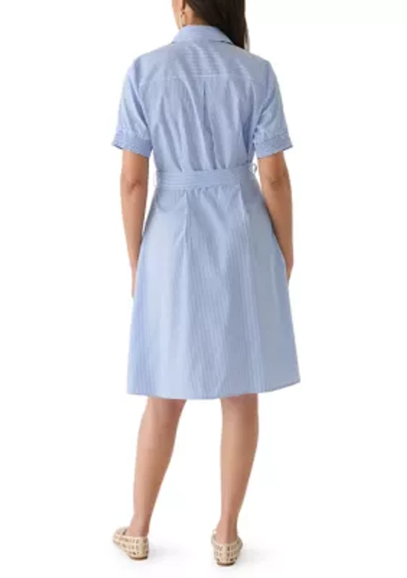 Women's Elbow Sleeve Striped Midi Dress