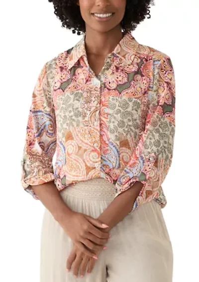 Women's Long Sleeve Printed Button Down Shirt