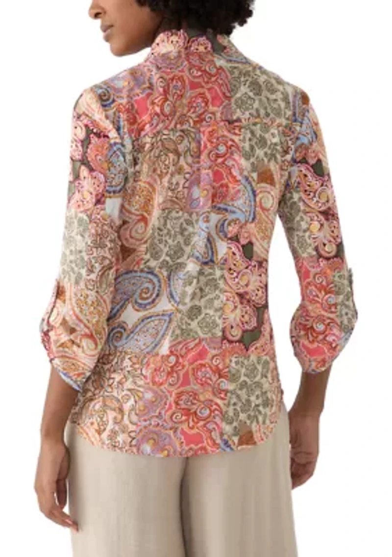 Women's Long Sleeve Printed Button Down Shirt