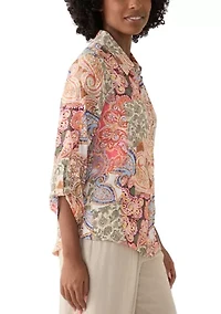 Women's Long Sleeve Printed Button Down Shirt