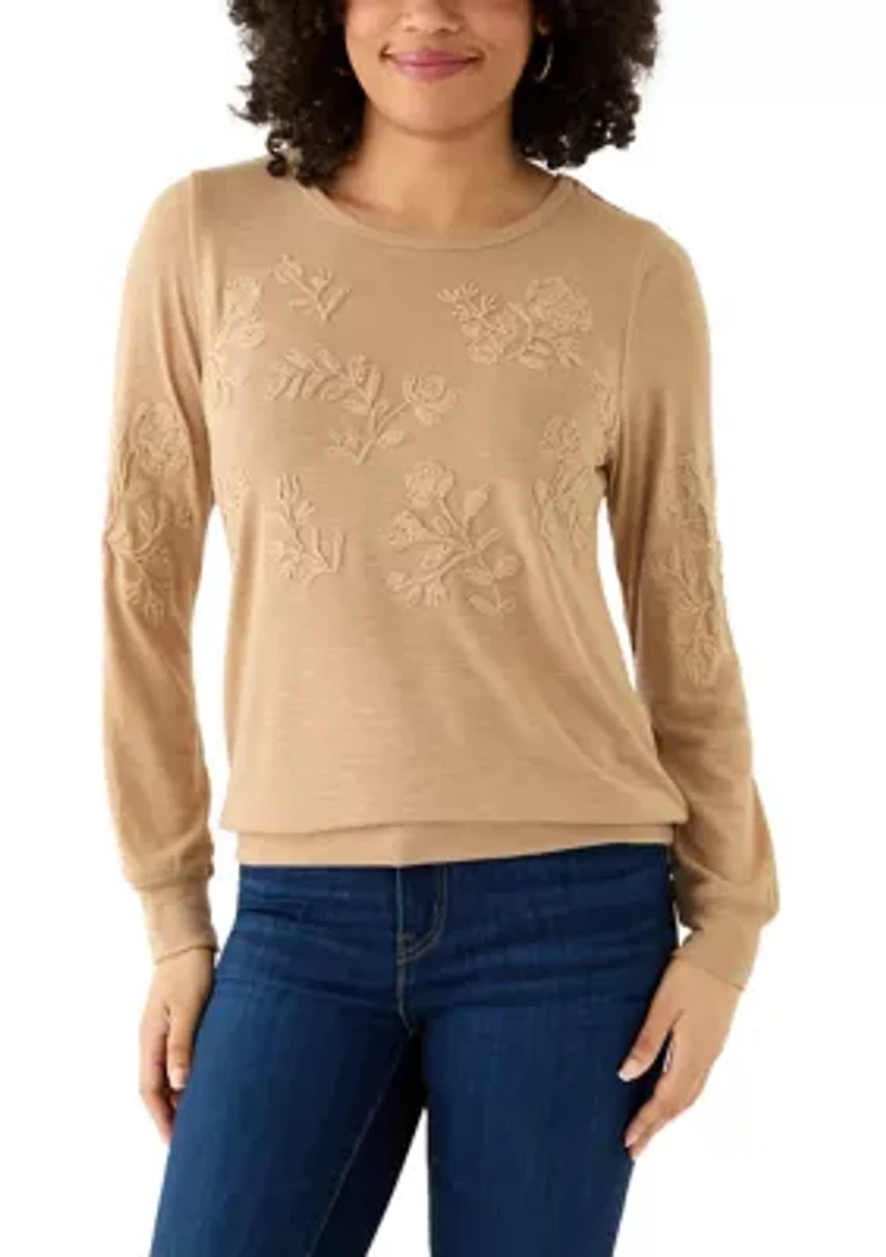 Women's Long Sleeve Embroidered Knit Top